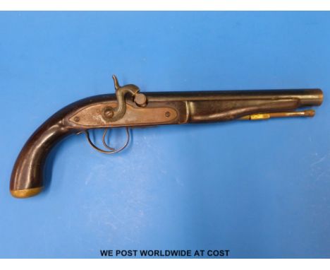 A replica hammer action percussion service pistol marked Dge'gump Poole to the lock (overall length 38cm) 