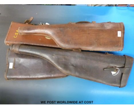 Four vintage leather leg of mutton gun cases, one with Cunard White Star label