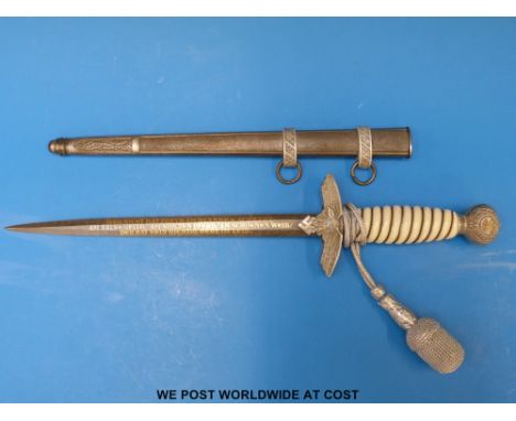 A German Nazi Third Reich Second pattern Luftwaffe officers dagger by Solingen Metalware Factory (SMF) with white, wire bound