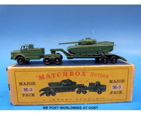 Two Matchbox Lesney diecast model Majorpacks, Tank Transporter and Centurion Mark III tank M-3 and 18 wheel Tractor and Trans
