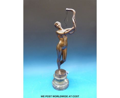 An Art Deco style lamp formed as a nude lady with snake, signed Dom Vanden Bossche