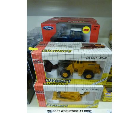 Four Britains 1/32 scale tractors (Ford TW20 and TW30, John Deere 7930 and 7280R) together with a 1/50 scale Joal D10 dozer a