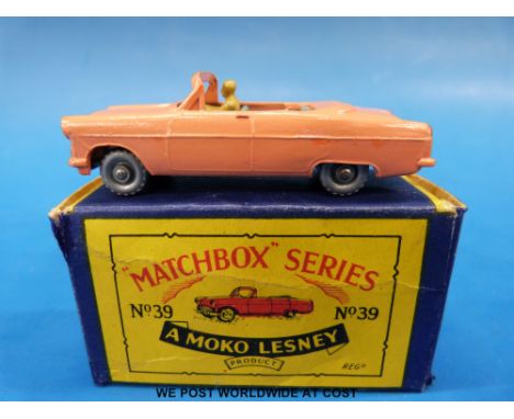 Matchbox Moko Lesney type B2 diecast model Ford Zodiac with peach body, light green base and interior and silver plastic whee