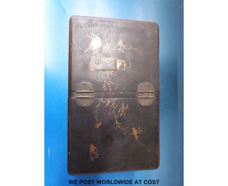 A Japanese lacquer tea caddy with gilt decoration and drawer below, width 30cm