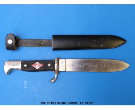 A German Nazi Third Reich Hitler Youth dagger by Friedrich Herder Abraham Sohn, Soligen with 13.9cm blade etched Blut und Ehr