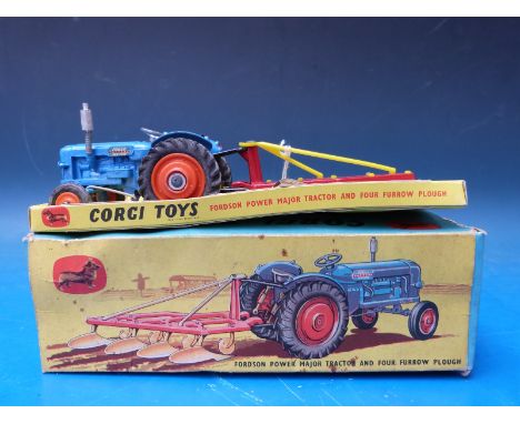 Corgi diecast model gift set 18 Fordson Power Major tractor and four furrow plough, in original box. 