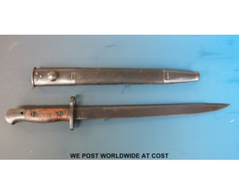 An Anglo/Indian 1907 pattern SMLE MK.II 'short' bayonet in scabbard, 35cm blade