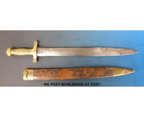 An 1831 pattern French Foot artillery short sword with impressed "Coulaux & Co" to blade, impressed marks and numbers to hand