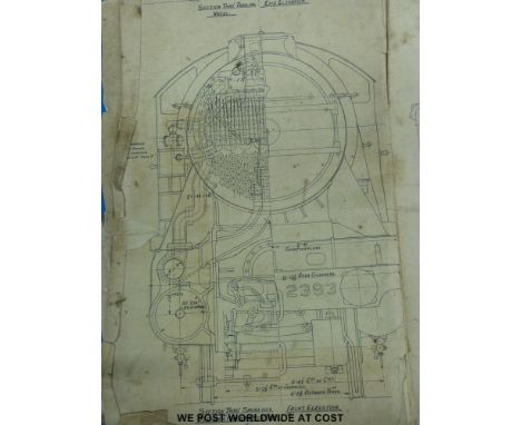 Approximately 40 mainly LNER railway locomotive and other drawings, mostly stamped 'copyright British Rail to rear', one larg