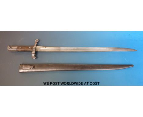 A Portugese model 1886 sword bayonet in scabbard, 47cm blade