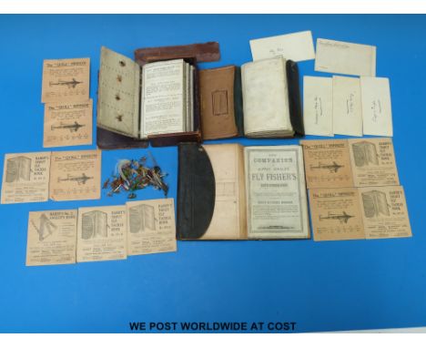 Three vintage leather wallets including 'Fly case containing flies for the season and extracts from the fly fishers entomolog