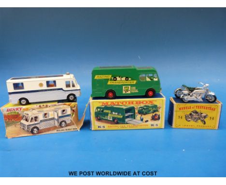 Dinky Toys diecast model Midland Mobile Bank 280 together with a Matchbox K-5 Racing-car Transporter and a Lesney Models of Y