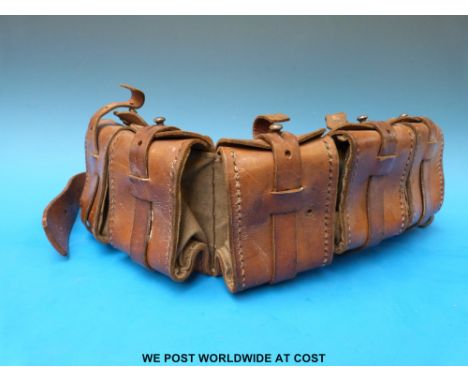 WWI leather ammunition five pouch bandolier