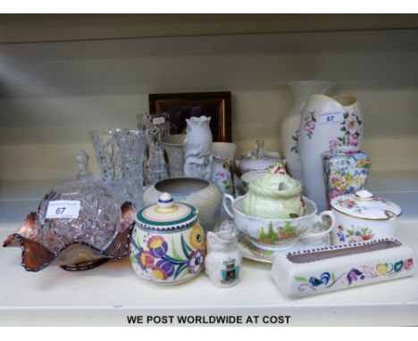 A quantity of decorative ceramics and glassware to include Sylvac, Midwinter, Poole, Aynsley etc