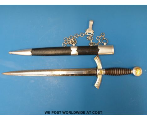 A German Nazi Third Reich first pattern Luftwaffe officers dagger by E. & F. Horster Solingen with wire bound leather handle,