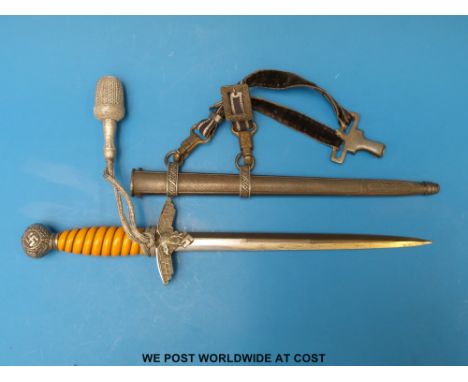 A German Nazi Third Reich Second pattern Luftwaffe officers dagger by C. Gustav Spitzer Solingen with orange, wire bound swir