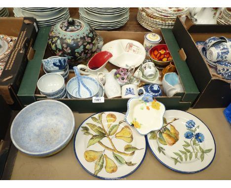 Two pear design Plates with rooster mark to base, 9" diameter, together with a quantity of china to include Royal Worcester e