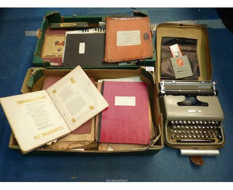 Two boxes of typed Plays with typewriter of the same era, the Plays to include; 'Ping Pong' plus traditional scripts.