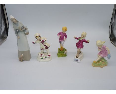Four Royal Worcester 'Months' figures modelled by F.G Doughty to include; October, December, January and March. Together with