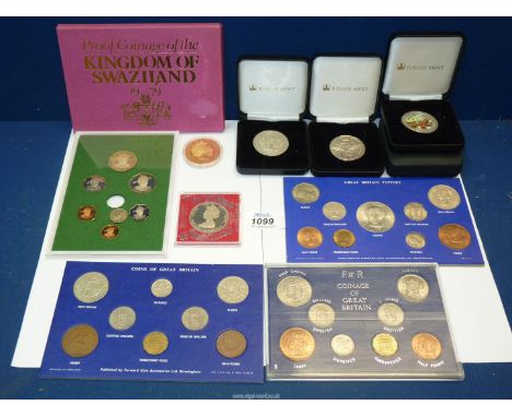 A tray of coin sets including GB coin sets, Kingdom of Swaziland coin set, Jersey Elizabeth II, Diamond Jublilee 50p, two 199