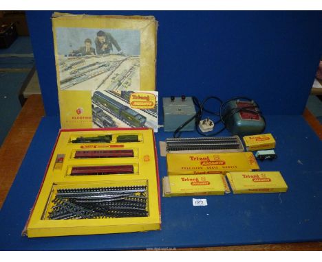 A boxed Tri-ang 'TT' gauge model Railway set plus transformers and extra track and mineral wagon.