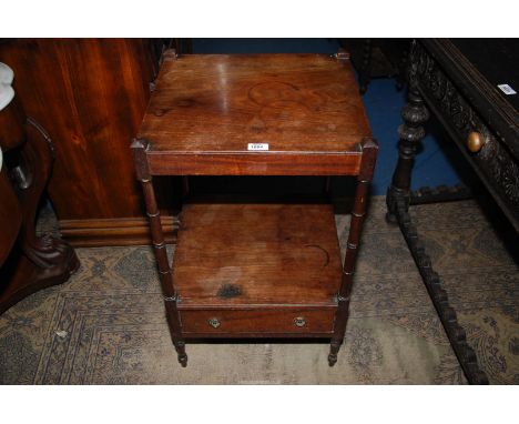 A 19th c Mahogany occasional Table/Etagere having turned supports simulating bamboo and standing on turned legs, the supports