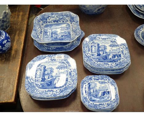 A quantity of square shaped Spode Italian china including; side, tea and bread & butter plates, plus a fruit bowl.