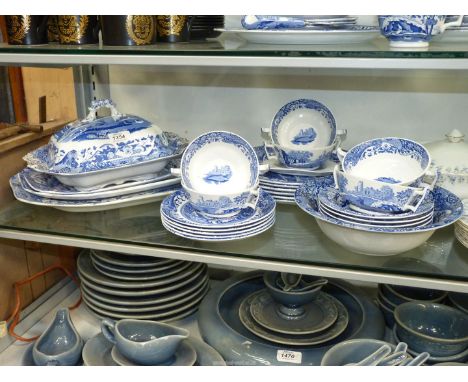 A quantity of Spode Italian dinner ware including; six dinner plates and soup coups, five coup stands, three graduated platte
