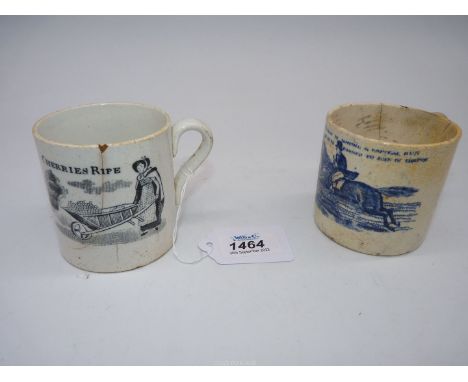 Two 19th Century mugs; 'The Post Boy' and a Hunting Motto mug, both a/f.