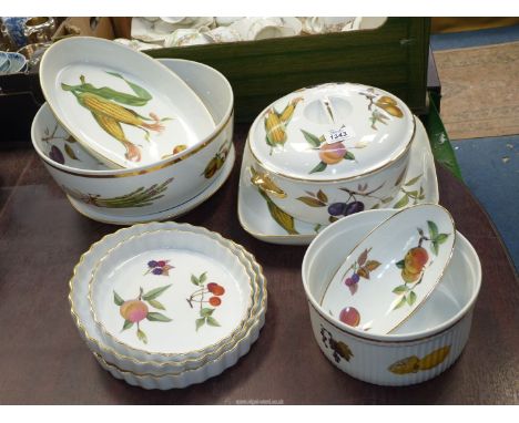 Ten pieces Royal Worcester Evesham pottery including flan dishes, large bowl, casserole etc