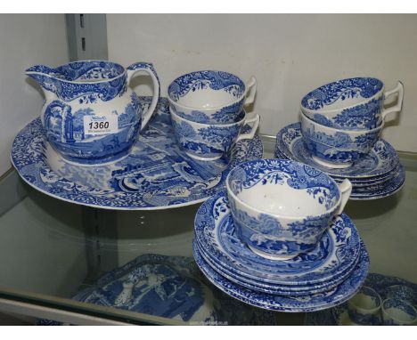 A quantity of Spode Italian china including; five cups, six saucers, milk jug, tea plates and cake plate.