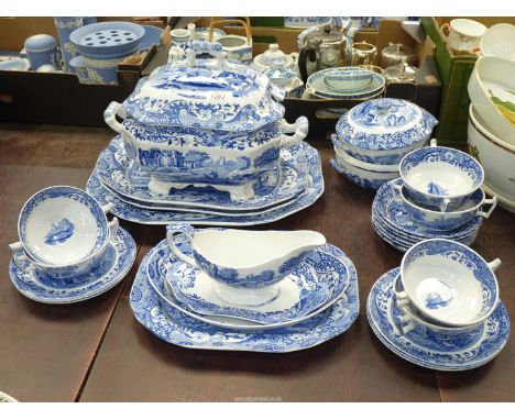 A quantity of Spode Italian dinner ware to include; meat plates, serving dishes, soup tureen, soup coups and stands, gravy bo