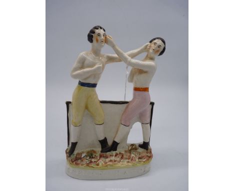 A Staffordshire group of boxers 'heenan and sayers' , the first heavyweight Boxing Championship', 9 1/2'' tall.