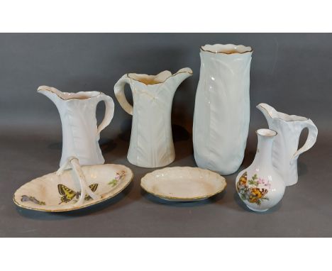 A Royal Worcester Fern Leaf jug together with four other similar Fern Leaf Worcester an two Butterfly Worcester 