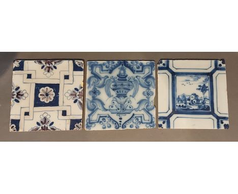 An 18th Century Liverpool Delftware blue tile, 12.5cms square together with an 18th Century London Delftware blue tile, 12.5c