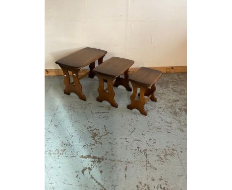 Ercol Chantry nest of three dark elm tables W57cm D35cm H42cm 