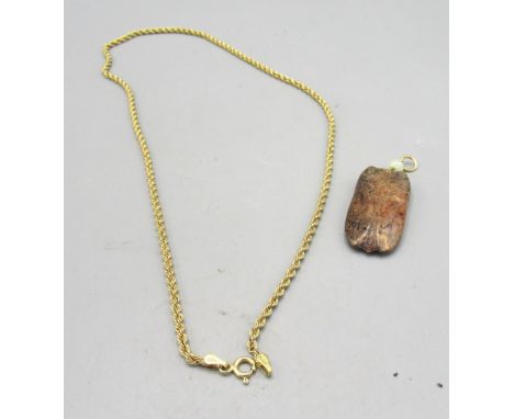 9ct yellow gold rope twist chain necklace, stamped 375, 3.49g, and a Chinese carved pendant in the form of an insect, the pen