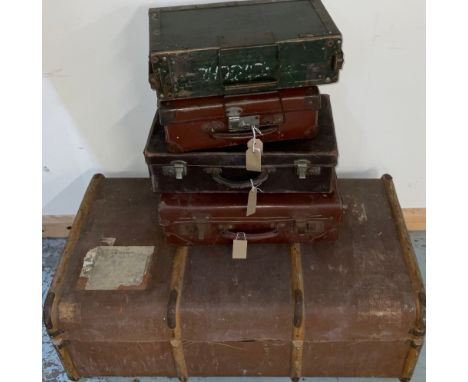 Large travelling trunk, L90cm and four smaller cases max L45cm