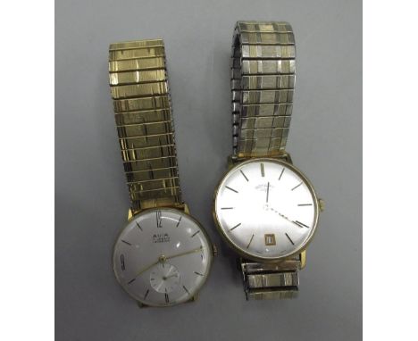Rotary gold plated wristwatch with date, signed brushed silvered dial, baton hour indices, snap on case back no. 410/5027, si