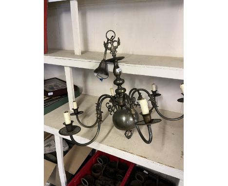 Phil Daniels Collection - Vintage Flemish style brass six-branch chandelier, H85cm approx.