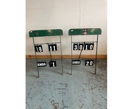 Pair of vintage metal freestanding lawn bowls scoreboards (2) 