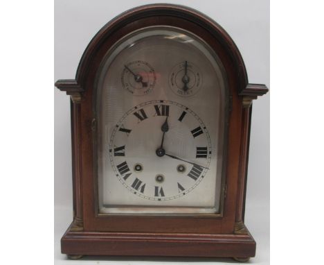 20th century mahogany bracket clock, silvered dial, Roman chapter ring, three train Westminster chiming movement no. 23412, H