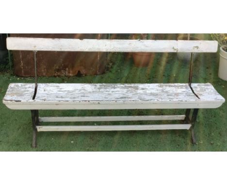 Early 20th century cast iron tram bench with reversible back rest made by T. Blezard &amp; Sons Ltd length 1.8m 