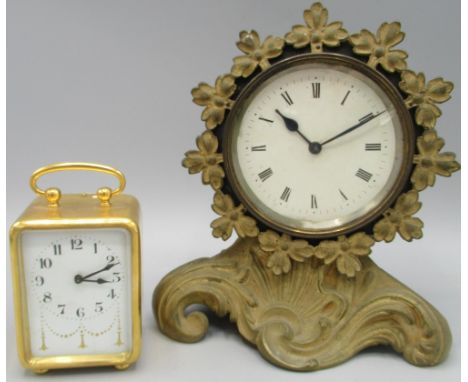 W.A.P. late 19th Century French gilt metal timepiece, cream Roman dial, signed single train movement, H17cm and H.A.C. early 