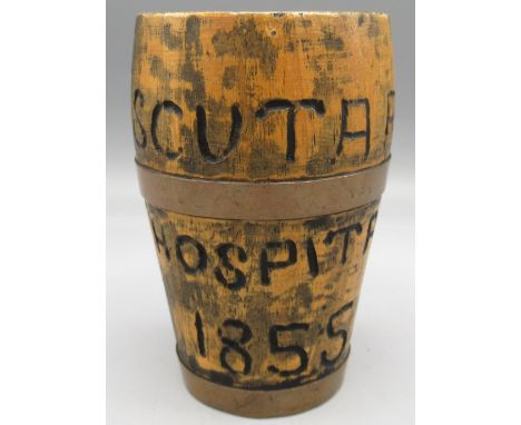 Crimea war, Florence Nightingale interest, mid 19th century bowed cylindrical beaker, carved 'SCUTARI HOSPITAL 1855' aligned 