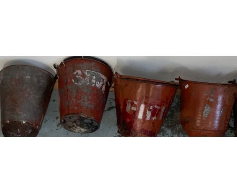 Seven vintage fire buckets, max W28.5cm
