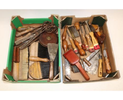 Mid 20th Century wallpaper cutter, W80cm; collection of other vintage decorating tools and accessories (3)
