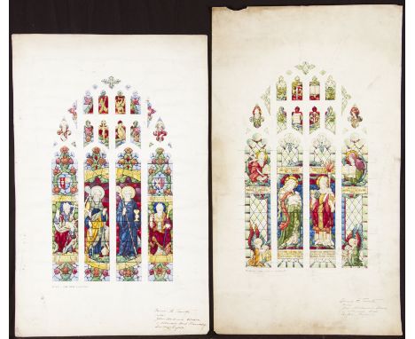 DONALD B. TAUNTON for JOHN HARDMAN & CO. STUDIO. Two unframed, signed, ink and watercolours on paper, stained glass window de