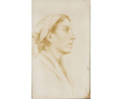 TOM SCOTT R.S.A (1854 - 1927) Framed, signed with monogram, watercolour on paper, bust length portrait sketch of a woman in p