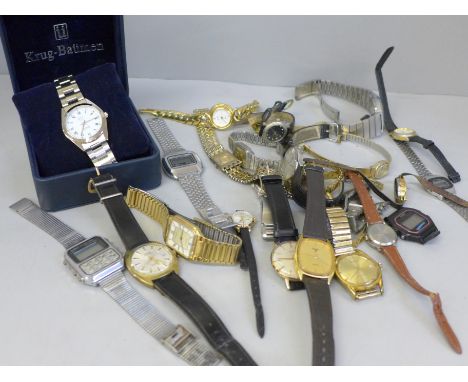 A collection of wristwatches including stainless steel manual wind Zenith, Casio and Montine 